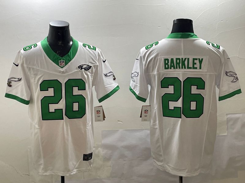 Men Philadelphia Eagles #26 Barkley White three generations Throwback 2025 Nike Vapor Limited NFL Jersey style 4